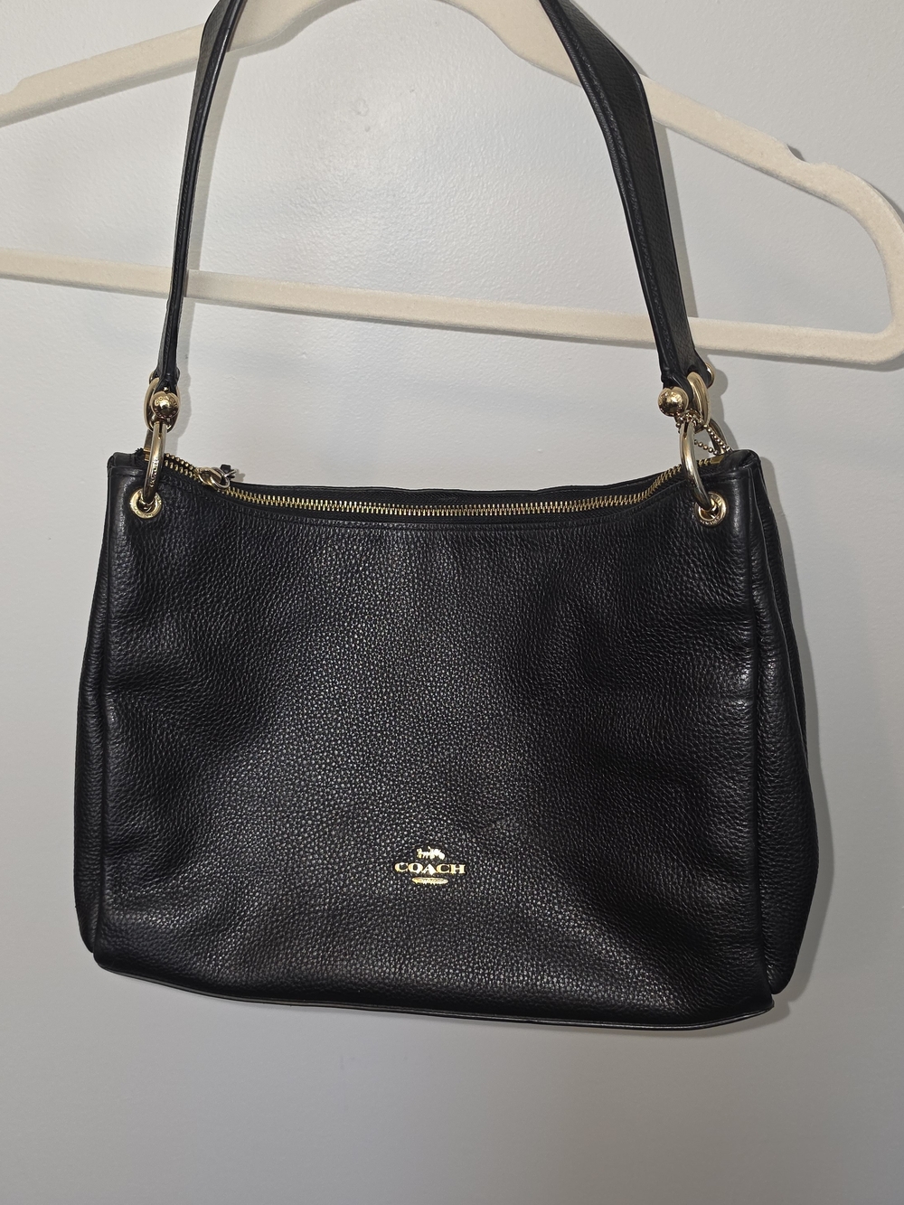 Coach Black Pebbled Leather Shoulder Bag with Gold Hardware